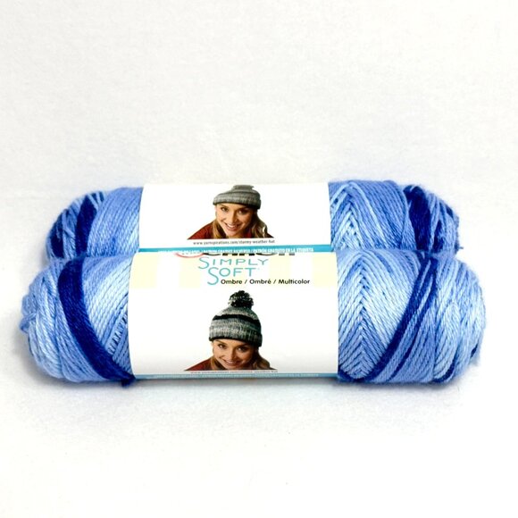 Caron Simply Soft Yarn - Ombre Saturday Blue Jeans - Lot of 2 New Skeins - Picture 1 of 5